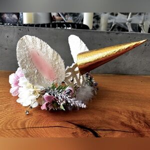 Floral Unicorn Crown with Gold Horn